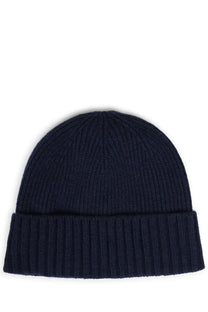 Navy blue ribbed knit beanie with folded cuff made from soft material in barbour mens cappello carlton beanie con blue