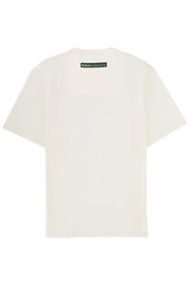 Off-white men’s short-sleeved cotton t-shirt with green barbour x paul smith label at the neckline