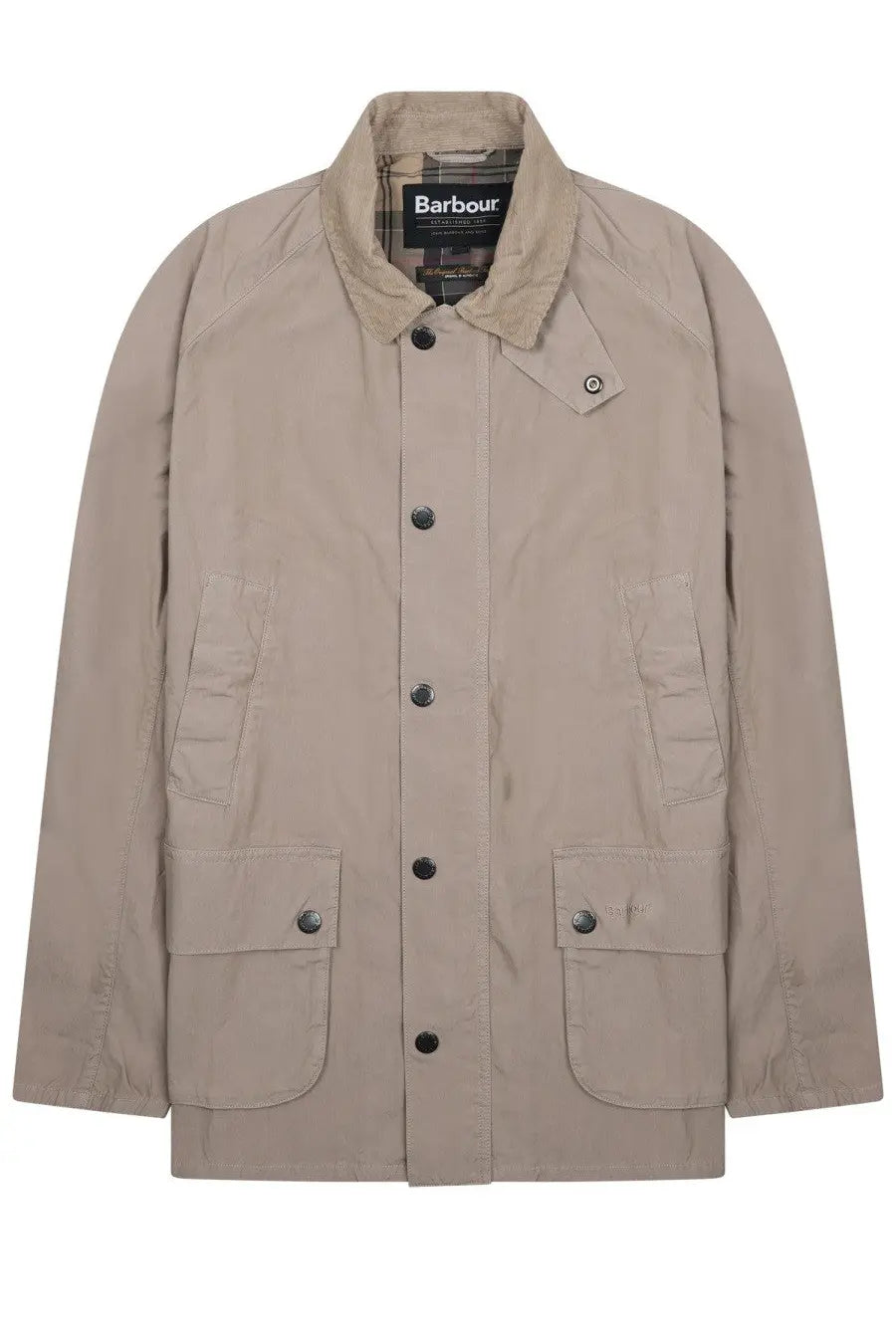 Barbour men’s giacca ashby casual beige jacket with black buttons and plaid-lined collar in beige fabric