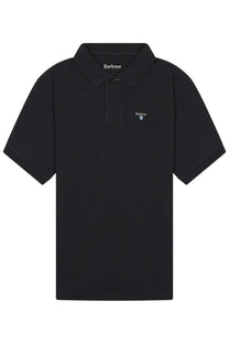 Barbour men’s black polo shirt with subtle embroidered logo on chest and brand name stitched inside collar