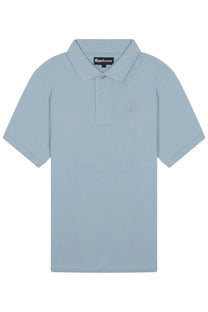 Barbour men’s light blue polo shirt with subtle textured weave and small embroidered logo on the left chest