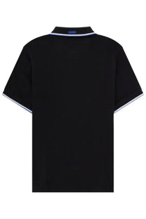 Black short-sleeved polo shirt with white and blue trim on collar and cuffs by Barbour featuring Paul Smith design