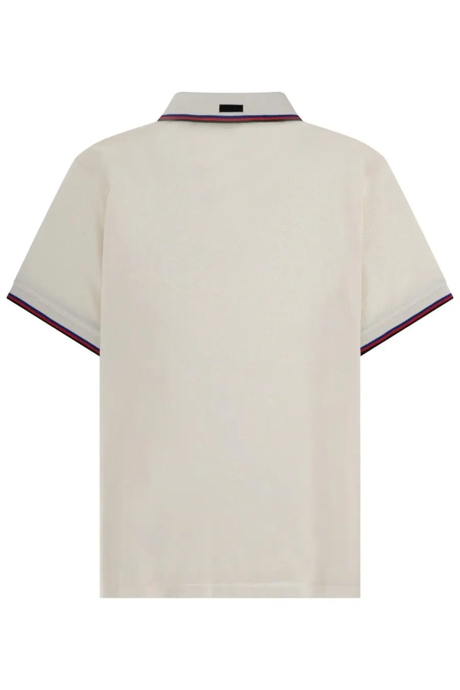 Cream-colored short-sleeved polo shirt with navy and burgundy trim by Barbour men’s Polo Paul Smith Barbour White