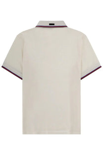 Cream-colored short-sleeved polo shirt with navy and burgundy trim by Barbour men’s Polo Paul Smith Barbour White