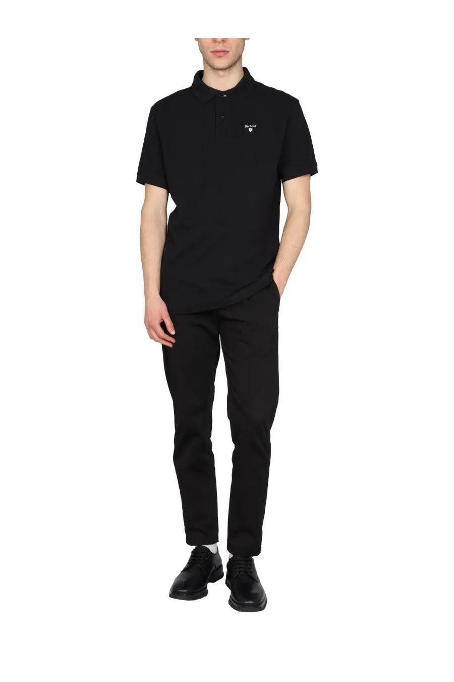 Barbour men’s regular fit black polo shirt featuring a subtle embroidered logo on the chest for casual wear