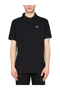 Barbour men’s regular fit black polo shirt with subtle embroidered logo on chest in breathable cotton material