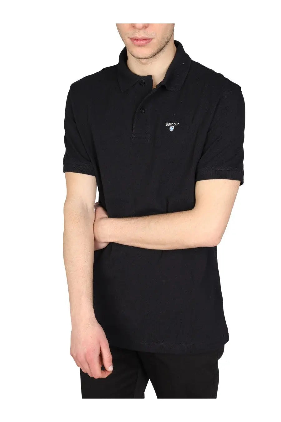 Barbour men’s regular fit black polo shirt with subtle embroidered logo on the chest made from cotton blend