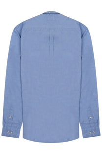 Barbour men’s light blue long-sleeved shirt with subtle textured weave and matching buttons in button-down style