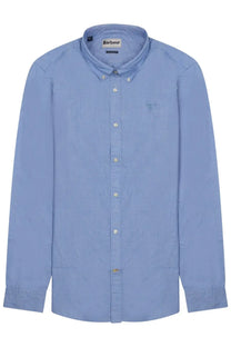 Barbour men’s light blue button-down shirt with subtle textured weave and small embroidered logo on left chest