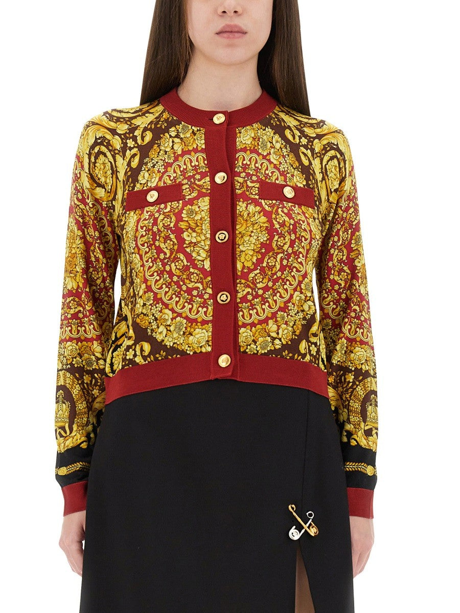 Versace Women's Baroque Silk Knit Cardigan Red