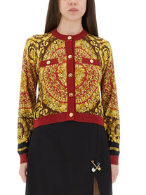 Versace Women's Baroque Silk Knit Cardigan Red