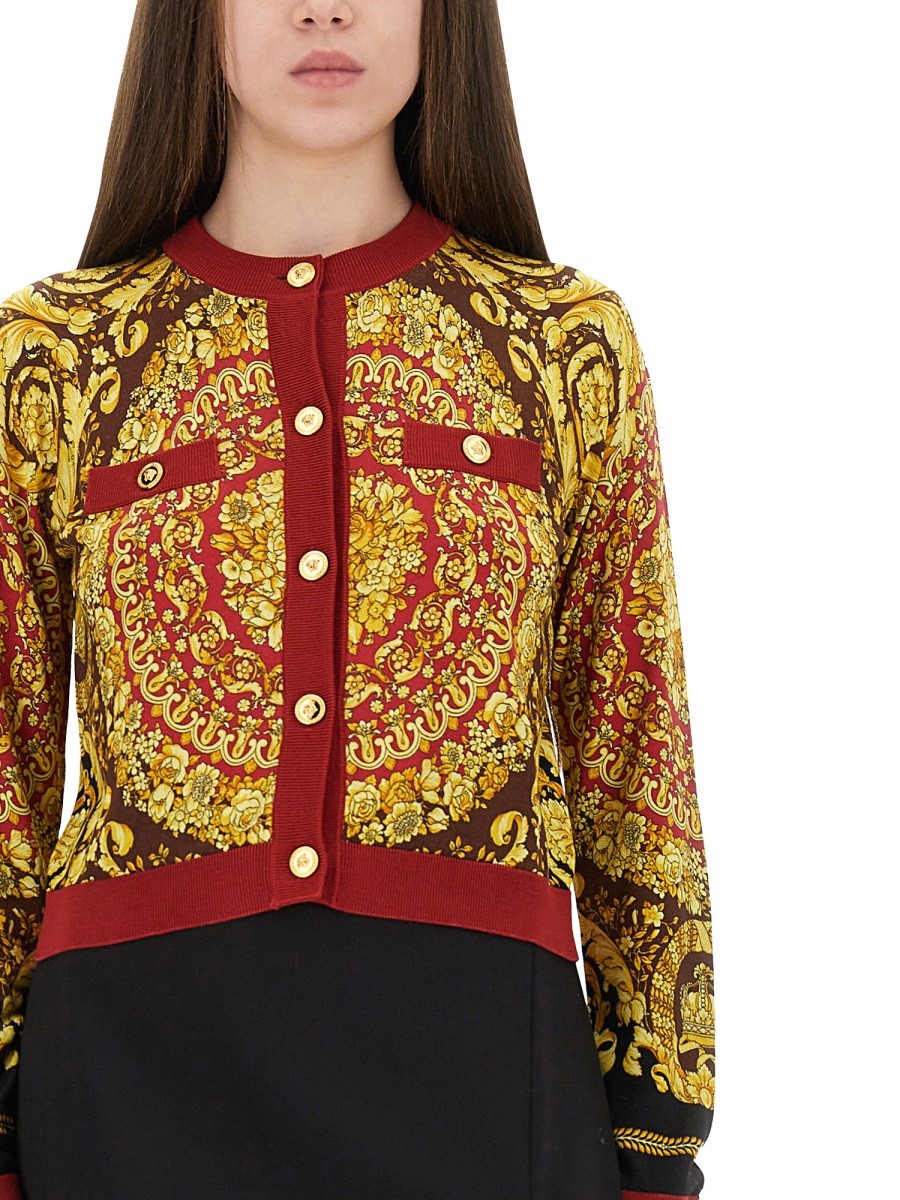 Versace Women's Baroque Silk Knit Cardigan Red