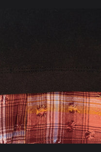 Barrow men’s cotton shirt black with red orange and blue plaid fabric featuring embroidered golden lion motifs