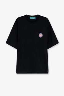 Black short-sleeved cotton t-shirt by Barrow with a small circular embroidered logo on the left chest