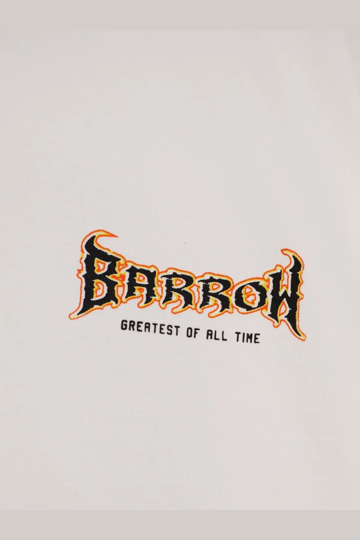 Black and orange flame style embroidered barrow logo with greatest of all time on the back of barrow men’s cotton shirt cocco