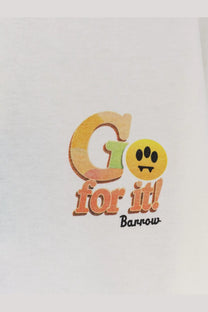 Barrow men’s yellow cotton shirt cocco with cheerful vampire smiley face and colorful go for it logo on white fabric