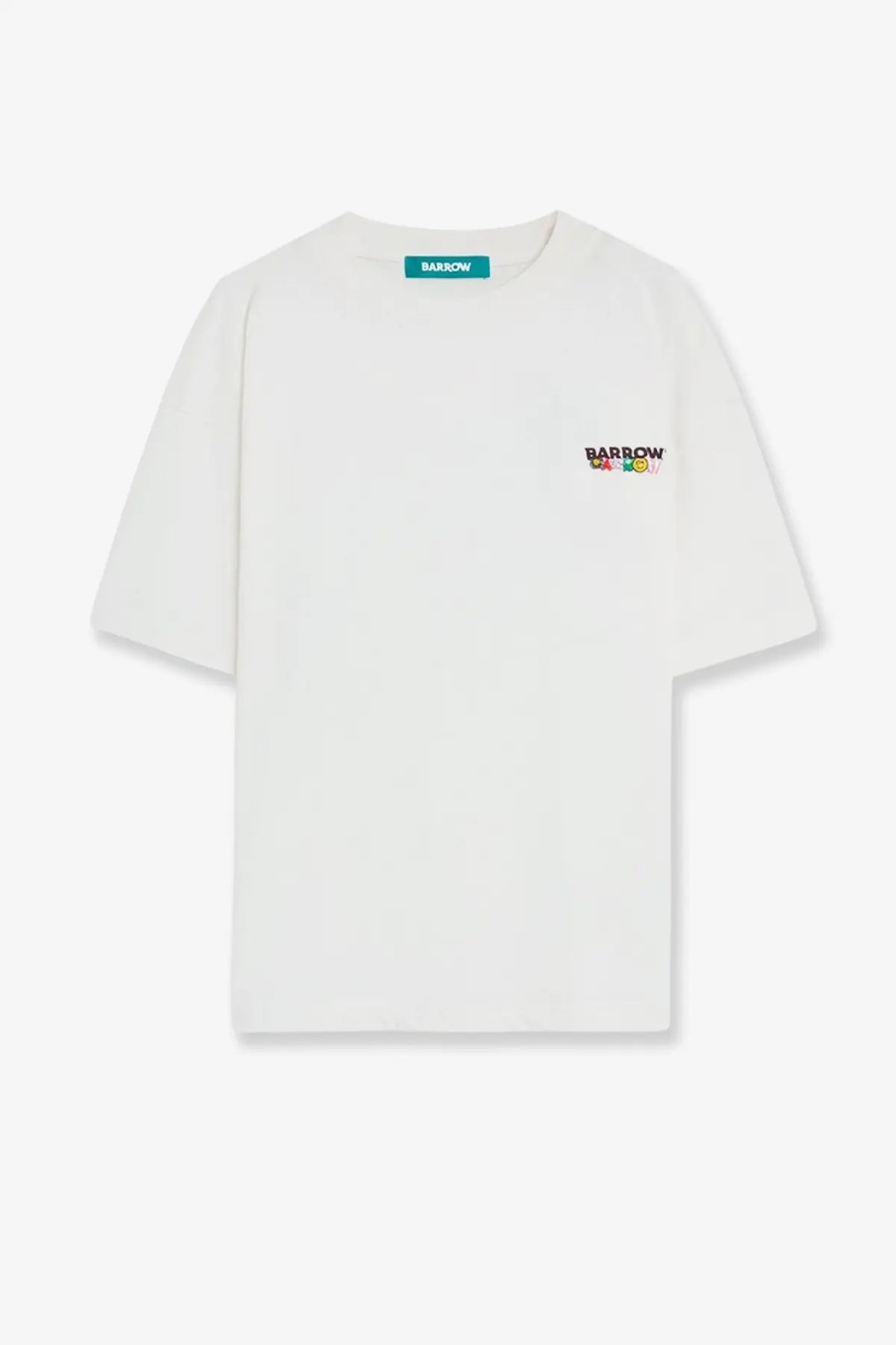 Barrow men’s cotton shirt cocco white short-sleeve t-shirt with colorful embroidered logo and teal brand tag at neckline