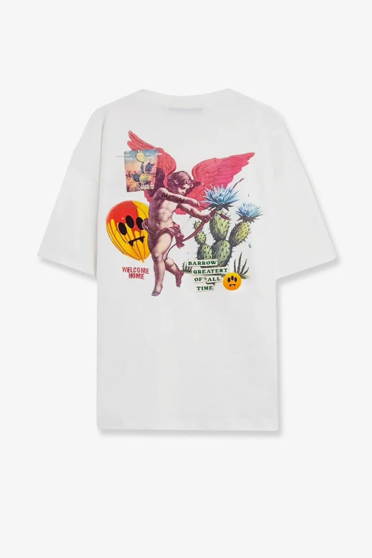 Barrow men’s white cotton short-sleeved t-shirt with colorful cupid graphic cacti and black barrow greatest of all time text