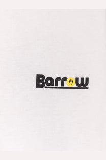 White Barrow men’s cotton t-shirt featuring a black logo with a yellow paw print in place of the letter o