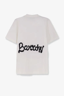White cotton barrow men’s shirt back side with bold black embroidered barrow logo across the back