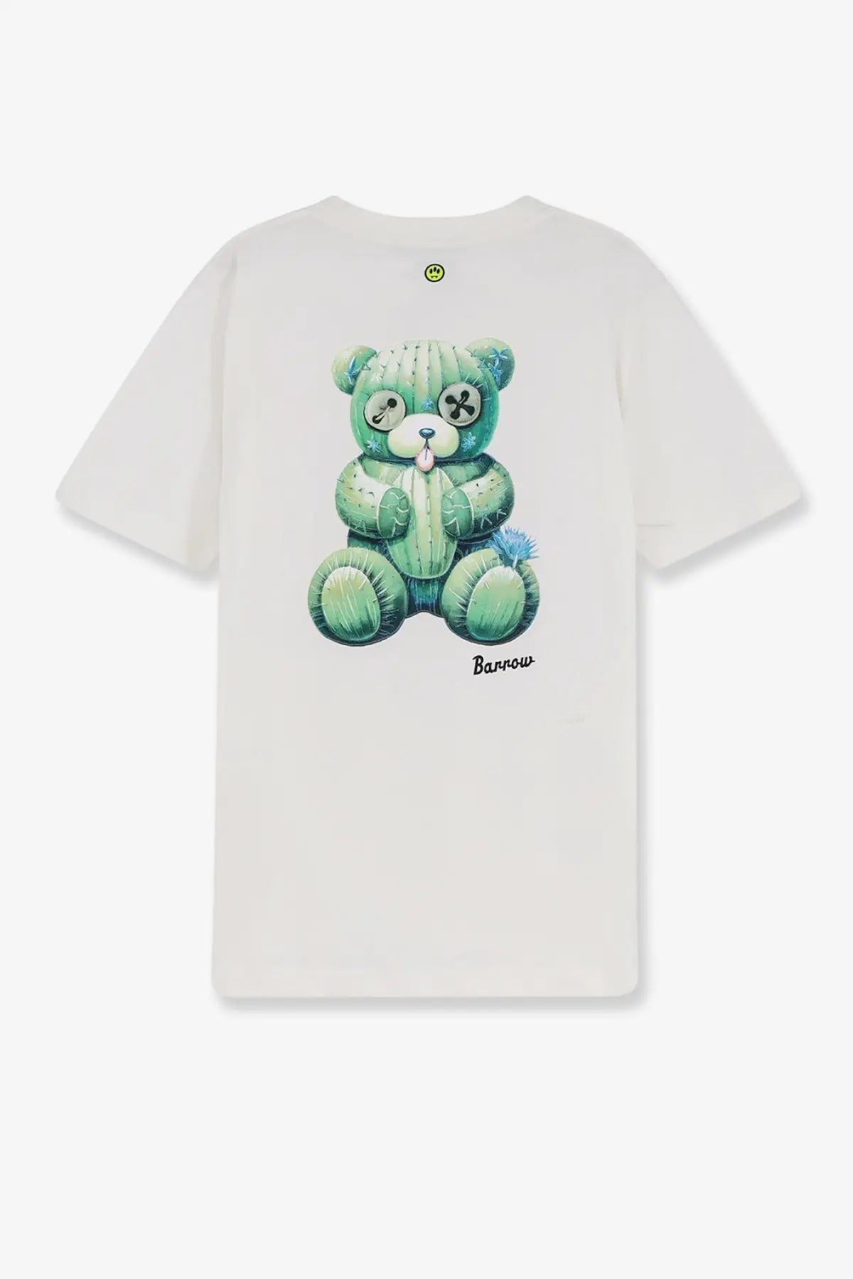 Barrow men’s white cotton t-shirt with detailed green cactus bear graphic and stitched eyes cocco shirt