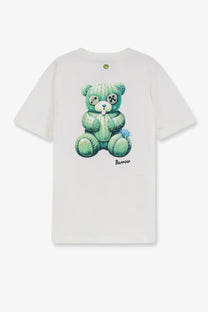 Barrow men’s white cotton t-shirt with detailed green cactus bear graphic and stitched eyes cocco shirt