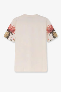 Barrow men’s cotton cream t-shirt with vibrant red cactus flower prints on short sleeves in white color