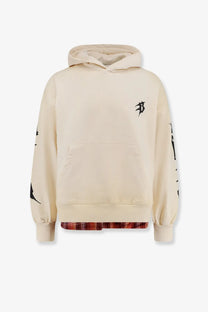 Barrow men’s cotton sweatshirt white cream hoodie with black graphic sleeves small chest logo and plaid hem lining