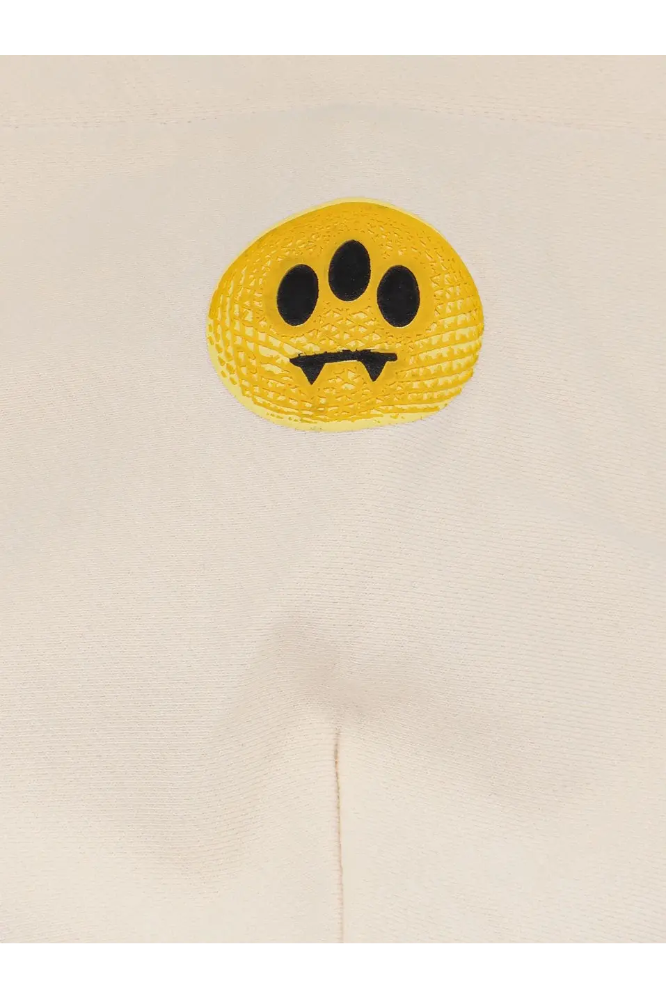 Barrow men’s white cotton sweatshirt featuring a yellow textured patch with three black eyes and triangular teeth