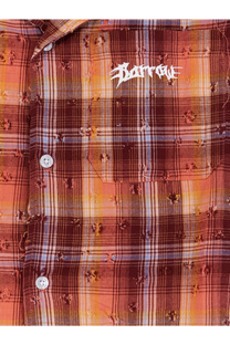 Barrow mens used effect cotton shirt in warm orange plaid with subtle floral pattern in gold tones