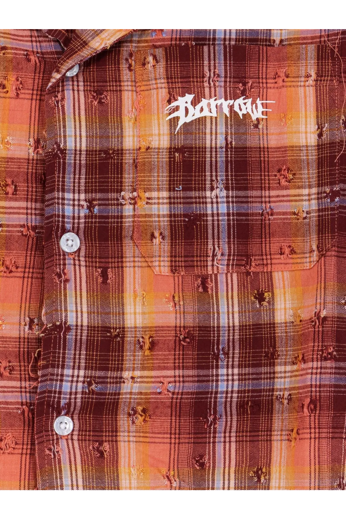 Barrow men’s cotton button-up shirt in warm orange rust and maroon plaid with subtle floral pattern gold color