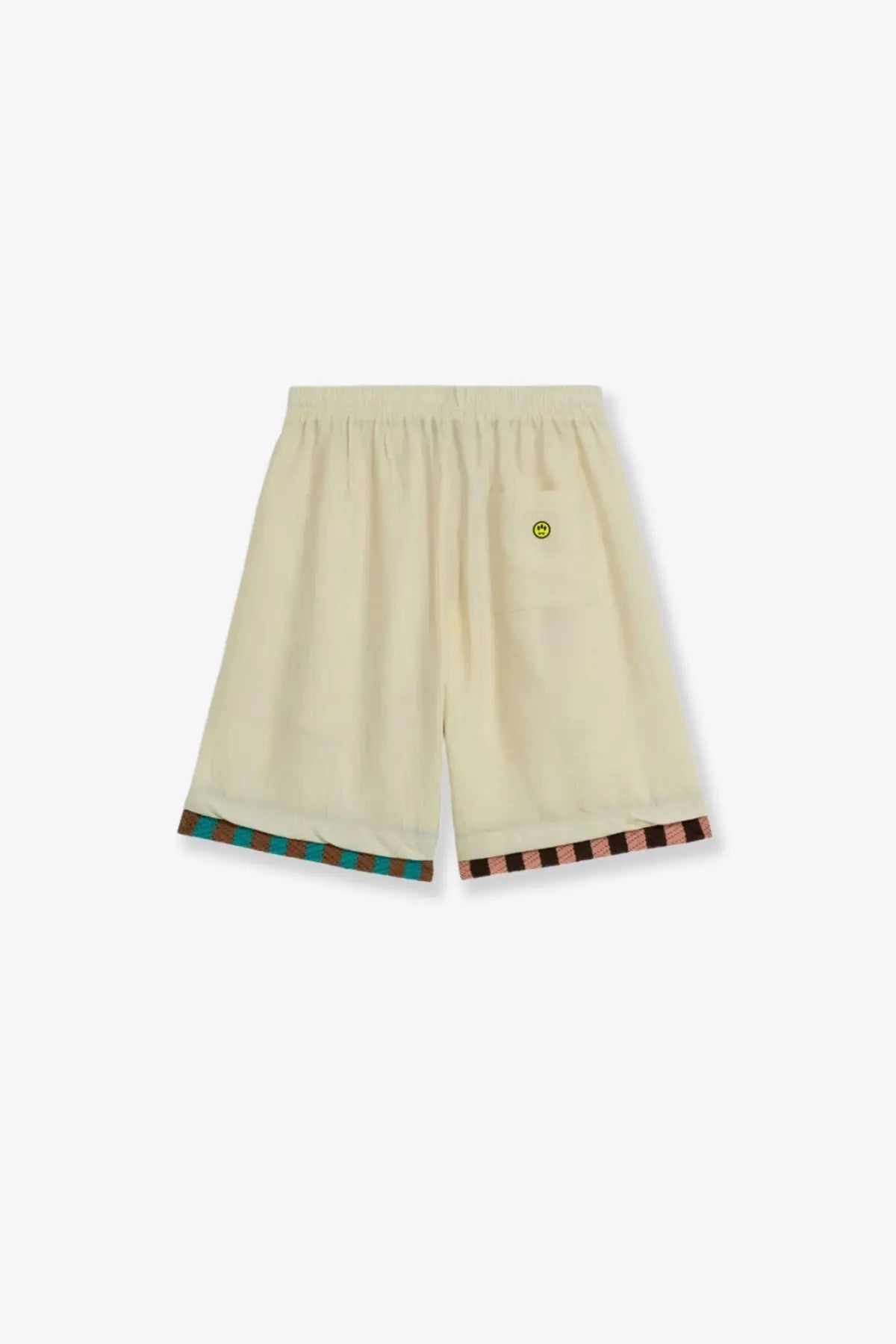 Barrow men’s viscose blend bermuda shorts in cream with a smiley face logo and checkered hem trim