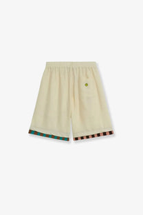 Barrow men’s viscose blend bermuda shorts in cream with a smiley face logo and checkered hem trim