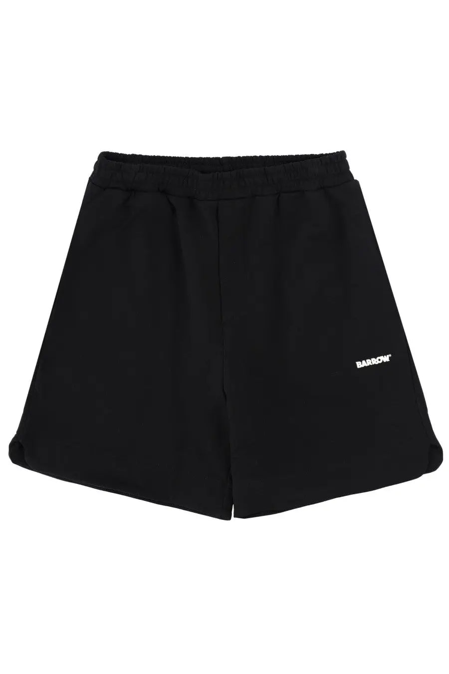 Black barrow unisex bermuda iconic shorts with soft elastic waistband and subtle white logo on lower left leg