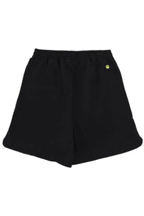 Barrow unisex Bermuda iconic black elastic waist shorts with a yellow smiley face logo on the upper right leg