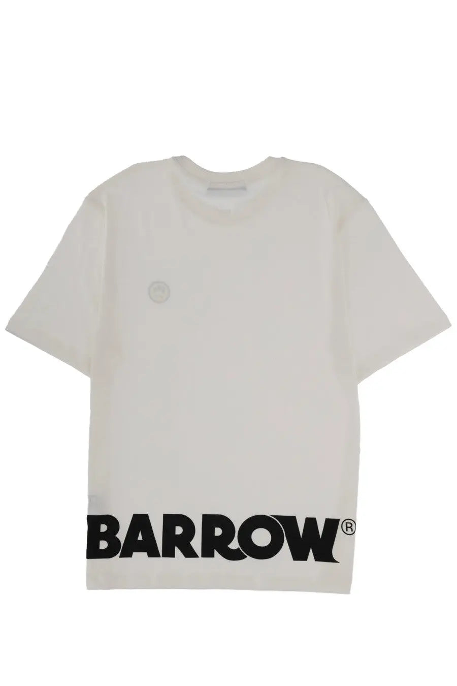 Off-white short-sleeved barrow unisex iconic shirt with black barrow logo at hem and circular emblem on left chest