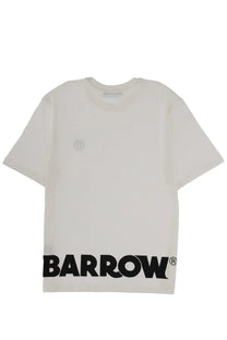 Off-white short-sleeved barrow unisex iconic shirt with black barrow logo at hem and circular emblem on left chest