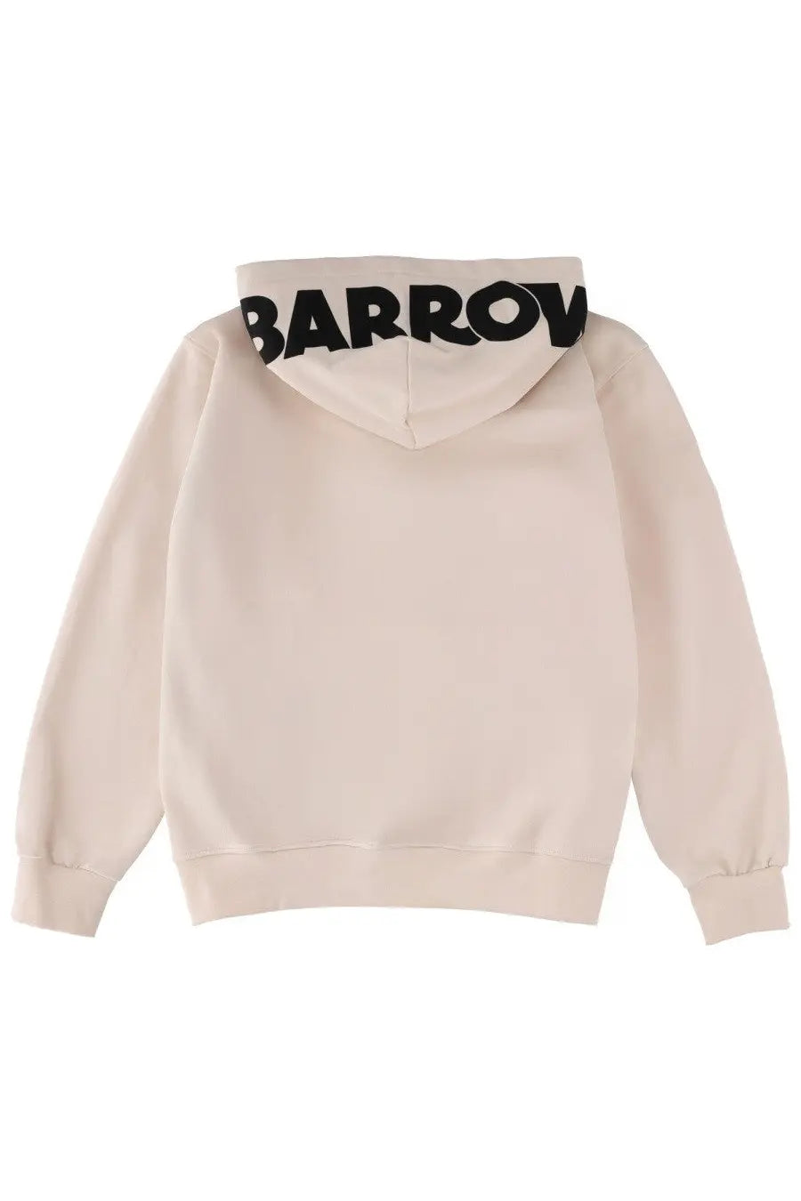 Beige Barrow unisex iconic sweatshirt with hood and black Barrov lettering on the back of the hood