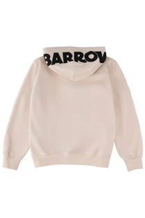 Beige Barrow unisex iconic sweatshirt with hood and black Barrov lettering on the back of the hood