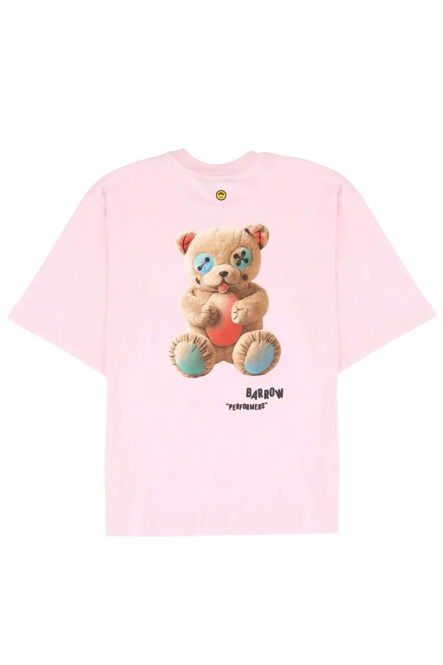 Pink barrow unisex oversized t shirt with a teddy bear graphic holding an orange heart and turquoise paws