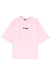 A soft pink oversized short-sleeved barrow unisex shirt with a black barrow logo embroidered on the chest