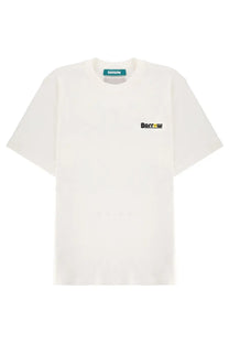 Barrow unisex white cotton t-shirt with a minimalist black and yellow borrow logo on the left chest