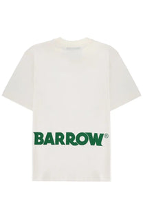 White short-sleeved Barrow unisex shirt with bold green barrow logo across the lower front