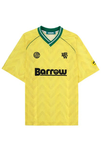 Bright yellow Barrow unisex soccer jersey with subtle chevron pattern green v-neck collar and black branding on chest