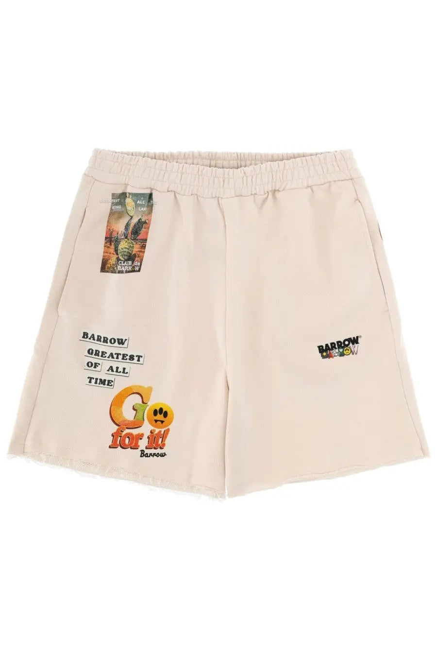 Barrow unisex beige athletic shorts with elastic waistband and go for it graphic patches in black and orange