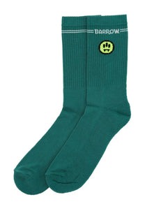 Teal ribbed Barrow unisex socks with neon yellow smiley face fangs and white barrrow lettering on front