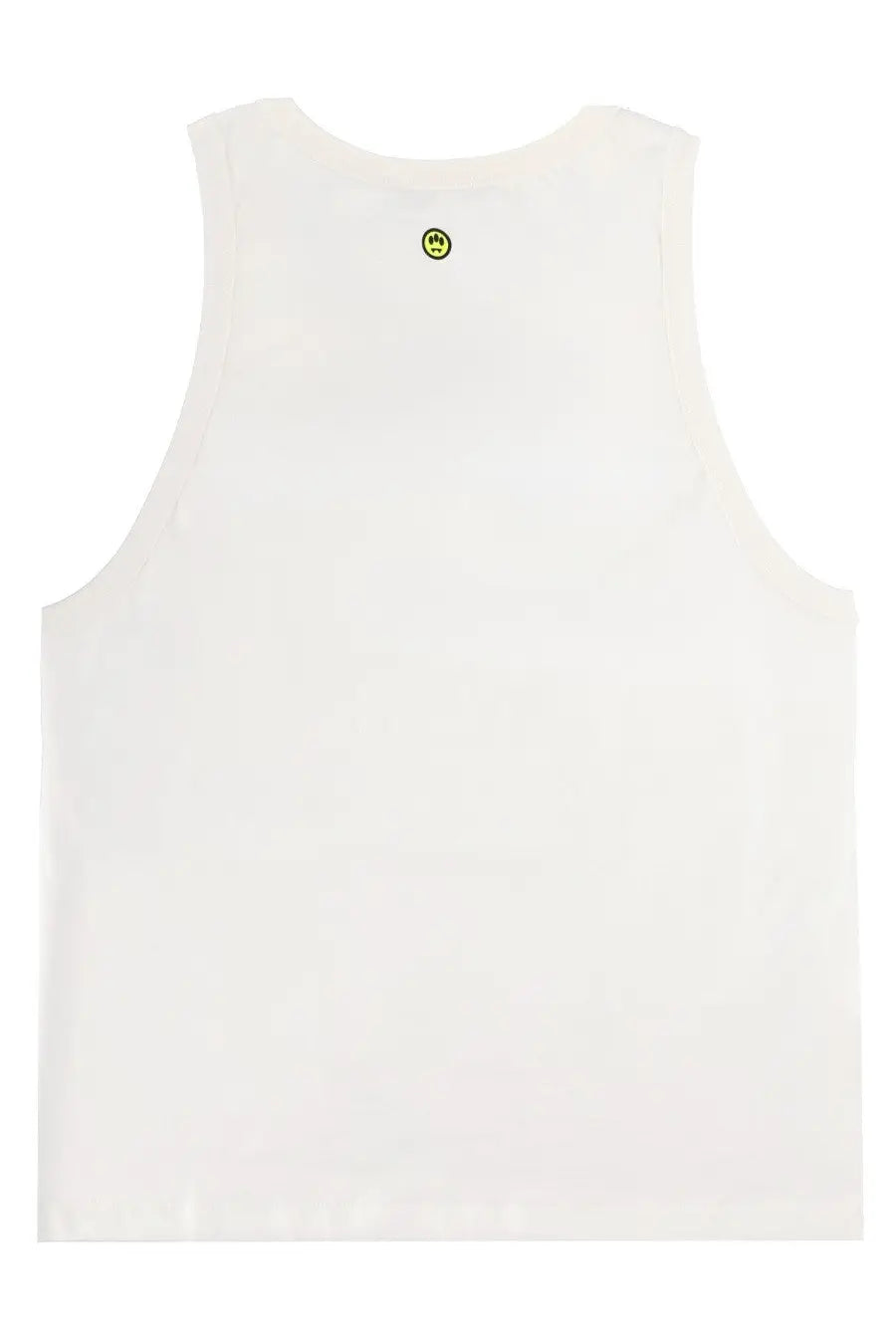 Barrow unisex white sleeveless tank top with small yellow smiley face logo at the neckline