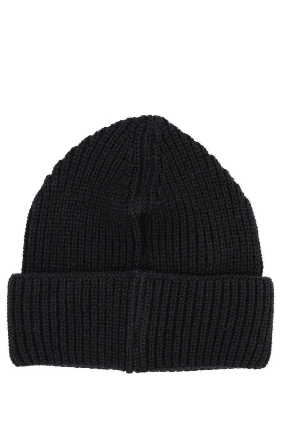 Black ribbed knit wool beanie with folded cuff from barrow unisex wool cap collection