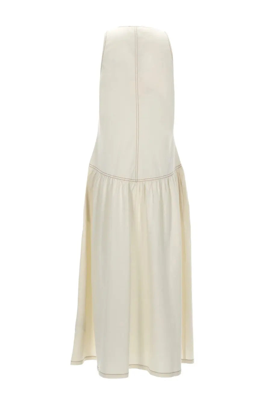 Cream-colored leather maxi skirt with fitted bodice and flared tiered hem by baum und pferdgarten women’s abito almina white