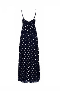 Baum und Pferdgarten women’s Abito Atalia blue navy maxi dress with white polka dots and thin spaghetti straps